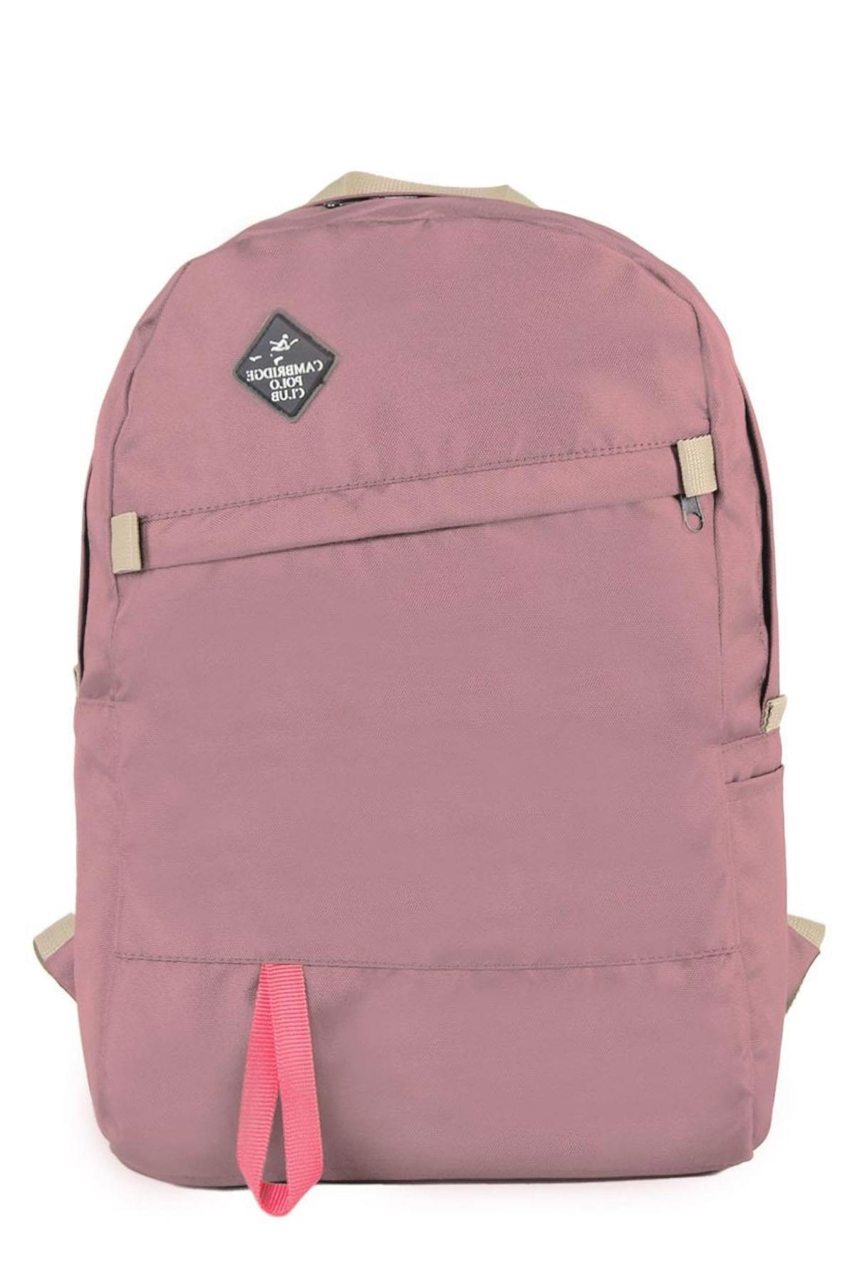 Elatae 2102 Su Geçirmez 2 Gözlü Pembe Lise-Üniversite Unisex Sırt Çantası