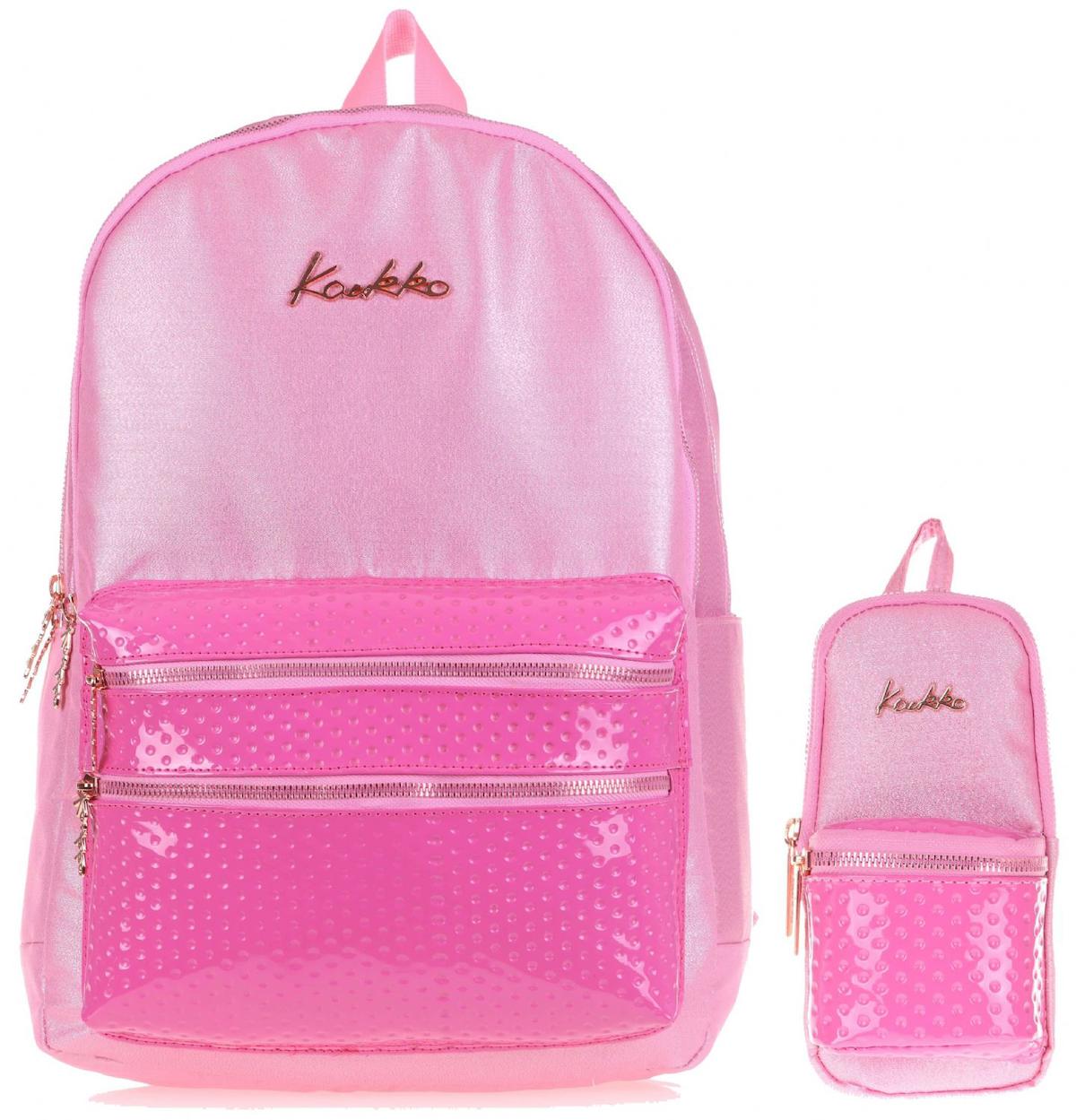 Kaukko 4 Gözlü Pembe Lise-Üniversite Kadın Sırt Çantası + Kalemlik