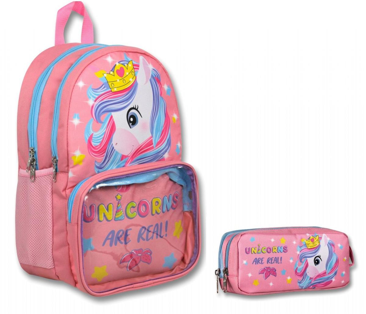 Ümit Çanta 6004 Unicorn Hayvan 5 Gözlü Pembe İlkokul Kız Çocuk Sırt Çantası + Kalemlik