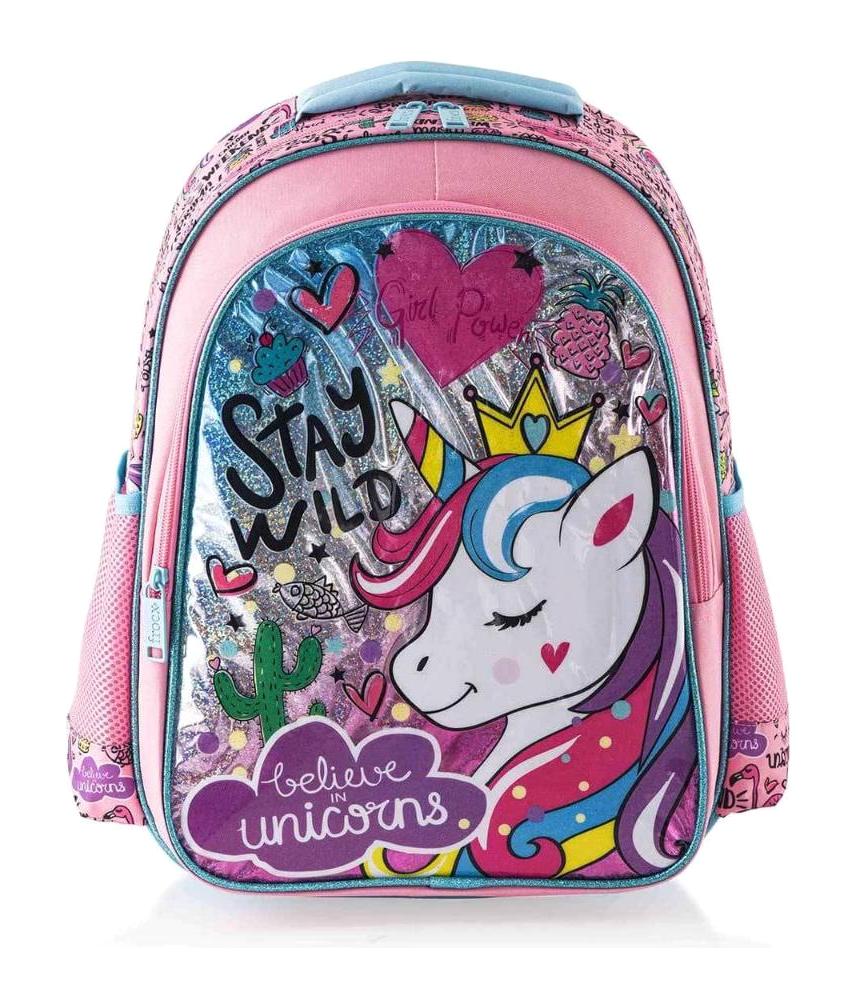 Frocx 42261 Unicorn Hayvan Su Geçirmez 2 Gözlü Pembe İlkokul Kız Çocuk Sırt Çantası