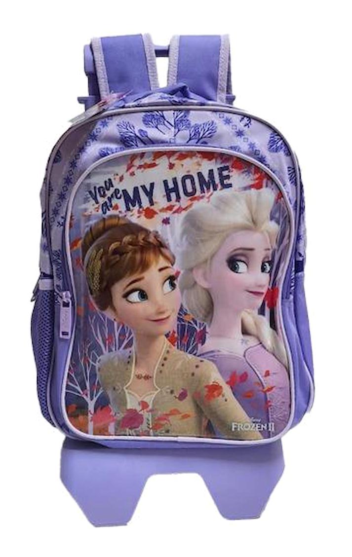 Frocx 48025 Frozen Tekerlekli Su Geçirmez 2 Gözlü Mor İlkokul Kız Çocuk Çekçekli Çantası