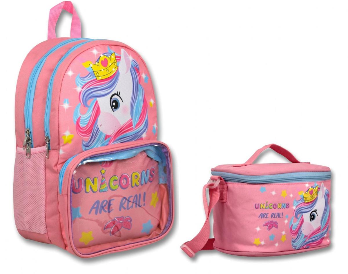 Ümit Çanta 3195 Unicorn Hayvan 5 Gözlü Pembe İlkokul Kız Çocuk Sırt Çantası + Beslenme Çantası