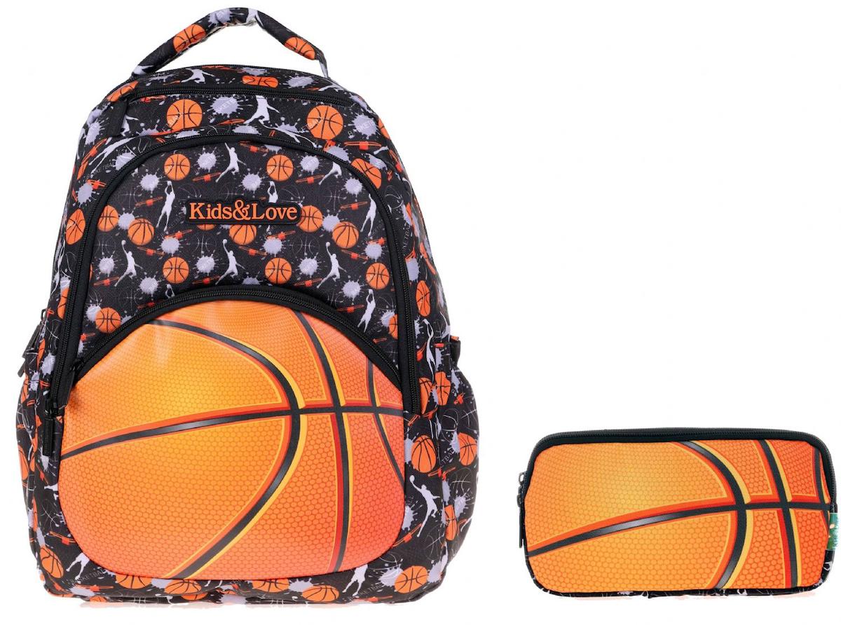 Kaukko Kids&Love Basketbol 4 Gözlü Turuncu İlkokul Erkek Çocuk Sırt Çantası + Kalemlik