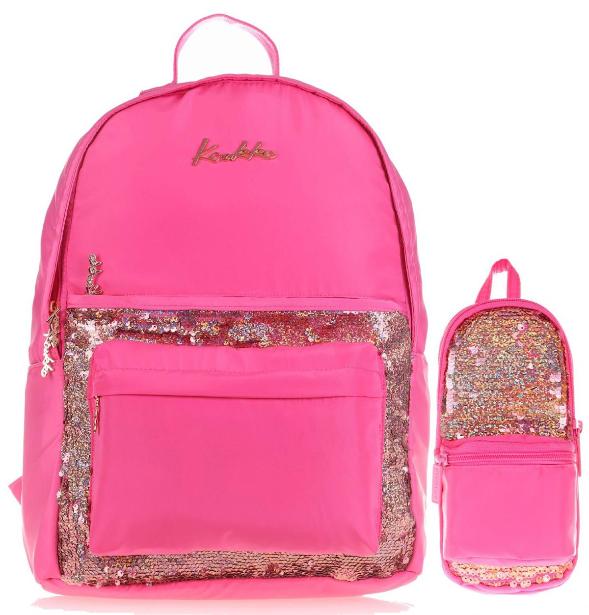Kaukko 3 Gözlü Pembe İlkokul Kız Çocuk Sırt Çantası + Kalemlik