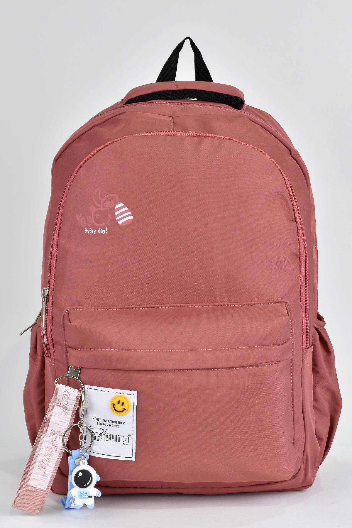 Elatae 51502 Su Geçirmez 3 Gözlü Gül Kurusu Lise-Üniversite Unisex Sırt Çantası