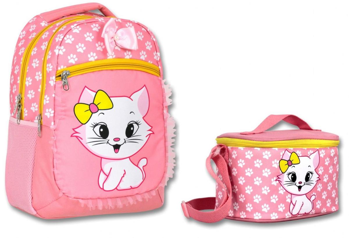 Ümit Çanta 3196 Kedi Hayvan 5 Gözlü Pembe İlkokul Kız Çocuk Sırt Çantası + Beslenme Çantası