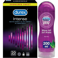 Durex Intense Tırtıklı Prezervatif 20'li+Durex Play Masaj Jeli 200 Ml