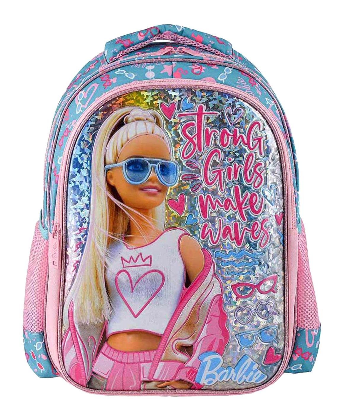 Frocx OTTO-48180 Barbie Mattel Su Geçirmez 2 Gözlü Mavi-Pembe İlkokul Kız Çocuk Sırt Çantası