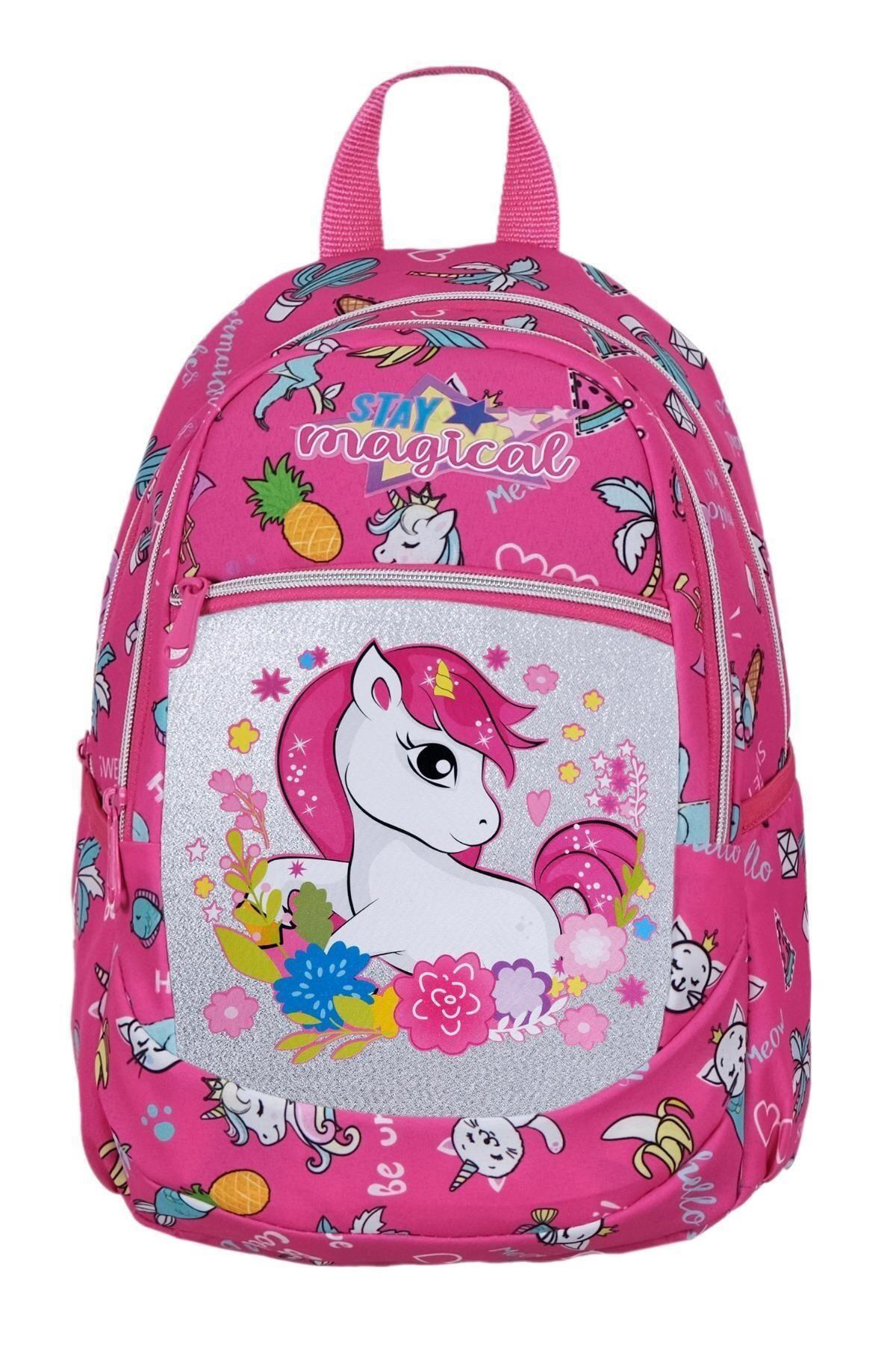 TahTicMer Unicorn Hayvan Su Geçirmez 5 Gözlü Pembe Anaokulu Kız Çocuk Sırt Çantası