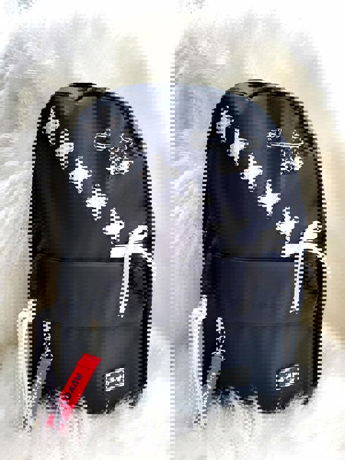 Dream Butik Kurdele-Aksesuar Detaylı Su Geçirmez 2 Gözlü Siyah Lise-Üniversite Kadın Sırt Çantası