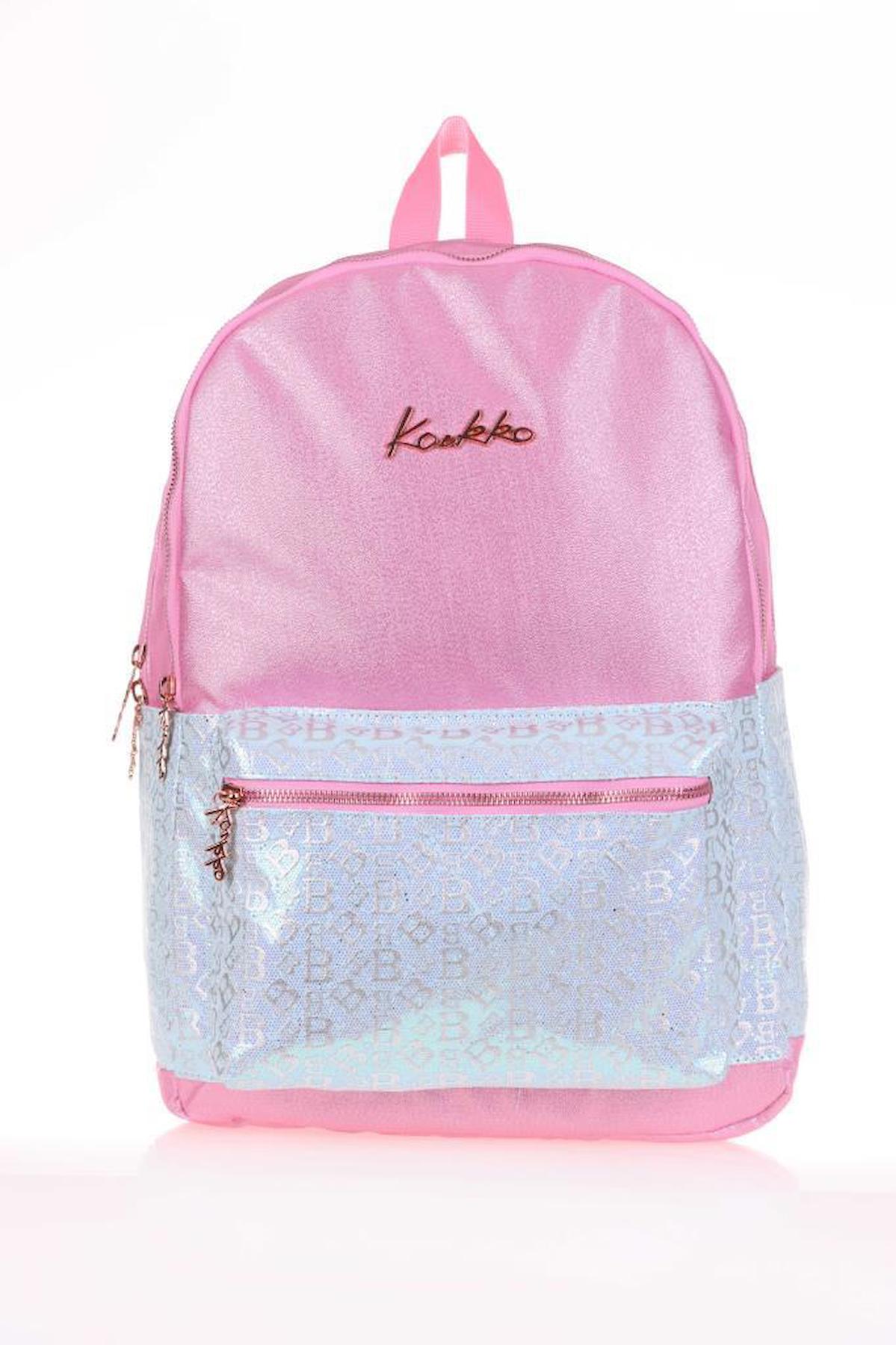 Kaukko K1576 3 Gözlü Pembe Lise-Üniversite Kadın Sırt Çantası