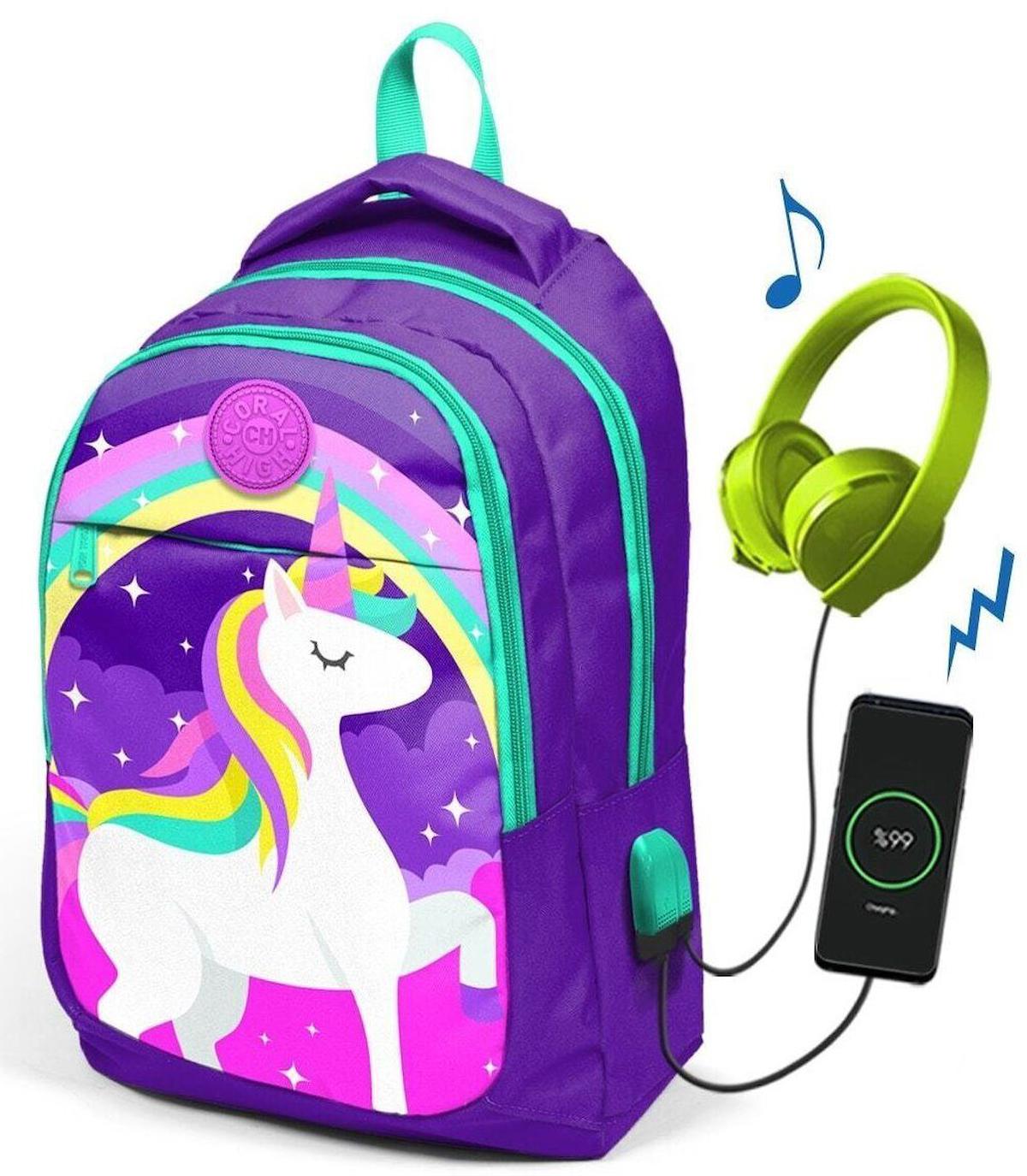 Yaygan Çanta Kids Unicorn Hayvan 3 Gözlü Çok Renkli İlkokul Kız Çocuk Sırt Çantası