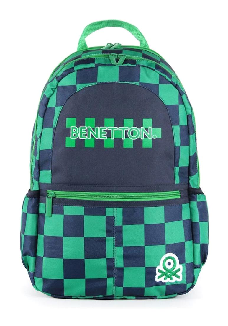 United Colors Of Benetton 03773 Kareli Su Geçirmez 3 Gözlü Yeşil İlkokul Unisex Sırt Çantası