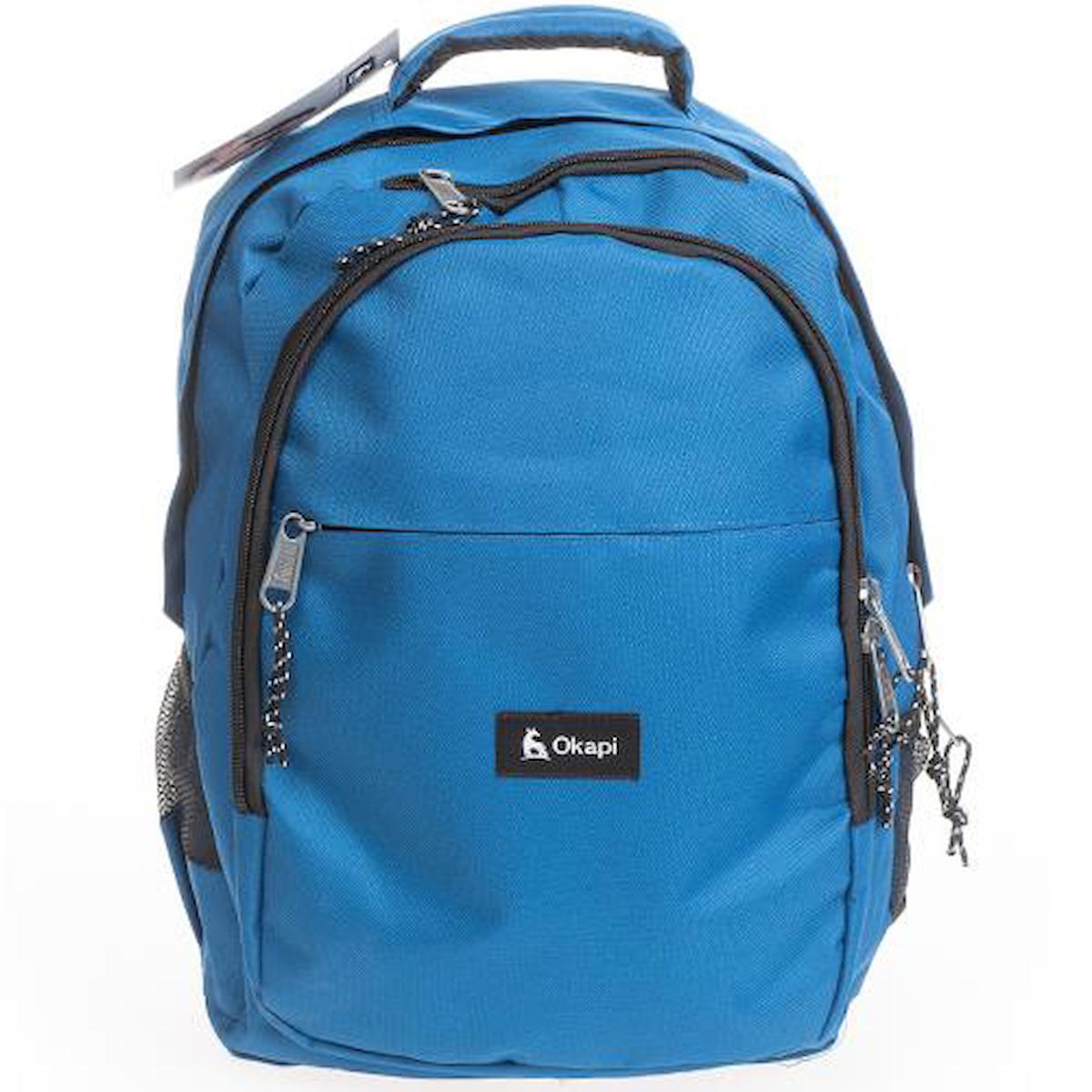 Okapi OKP-145 Su Geçirmez 3 Gözlü Mavi Lise-Üniversite Unisex Sırt Çantası