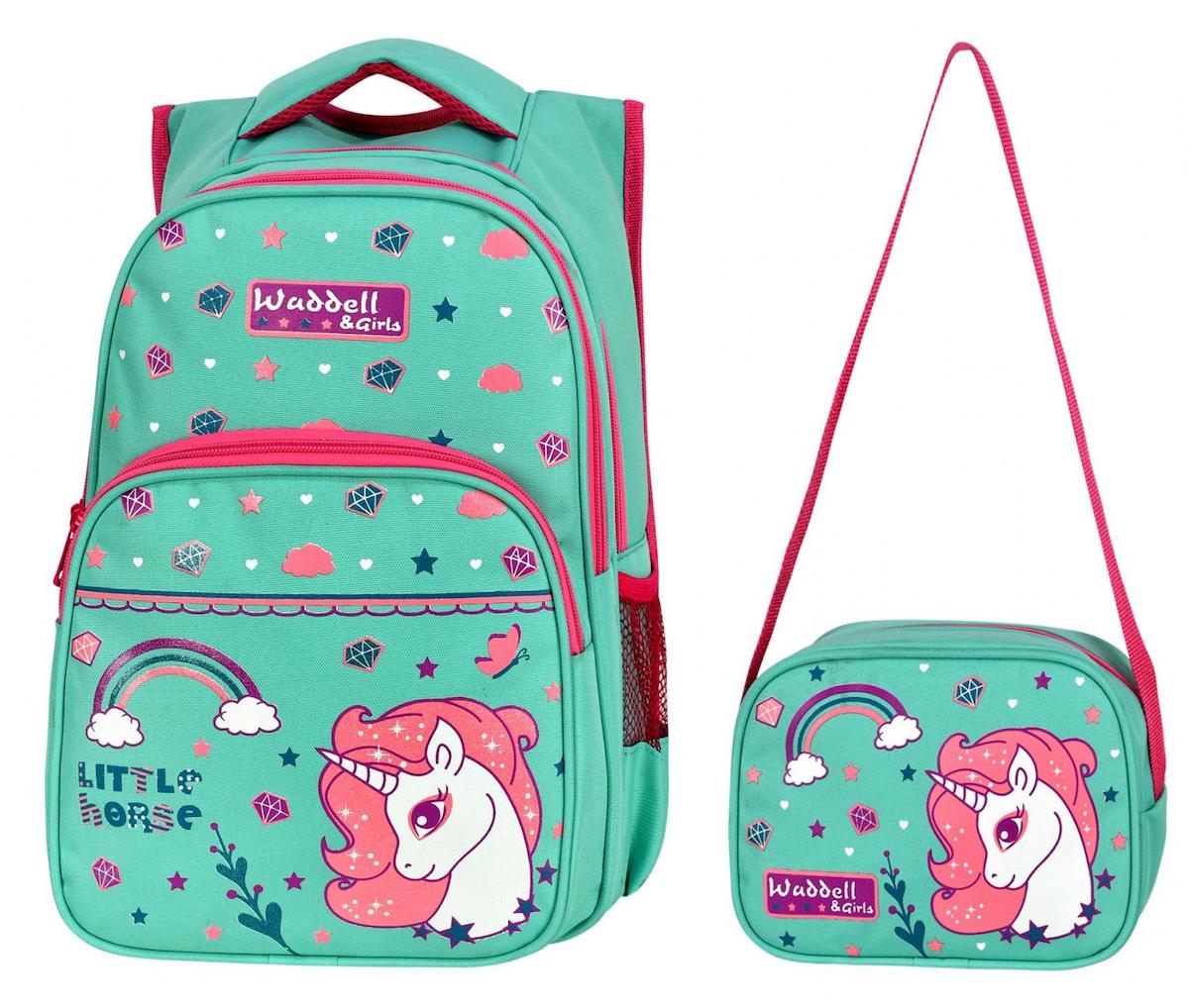 Puzmo Unicorn Hayvan Su Geçirmez 3 Gözlü Yeşil İlkokul Unisex Sırt Çantası