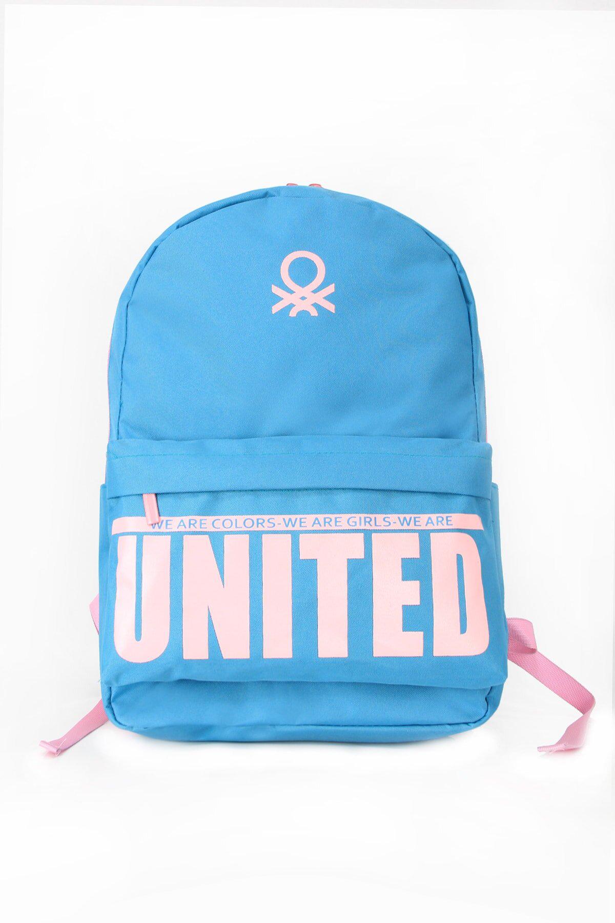 United Colors Of Benetton 76098 Su Geçirmez 2 Gözlü Turkuaz Lise-Üniversite Unisex Sırt Çantası