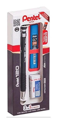 Pentel 120 Silgili Metal Metalik Siyah 0.7 mm Uçlu Versatil Kalem Seti