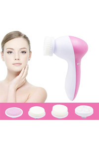 Mastek 5 İn 1 Tüm Ciltler İçin 5 Başlıklı Fırçalı Pilli Titreşimli Yüz Temizleme Cihazı Pembe