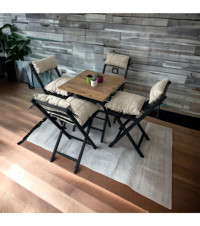 Modern Style Home Bistro Metal 4'lü Bahçe Koltuğu Bej-Siyah