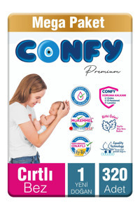 Confy Premium 1 Numara Cırtlı Bebek Bezi 320'li