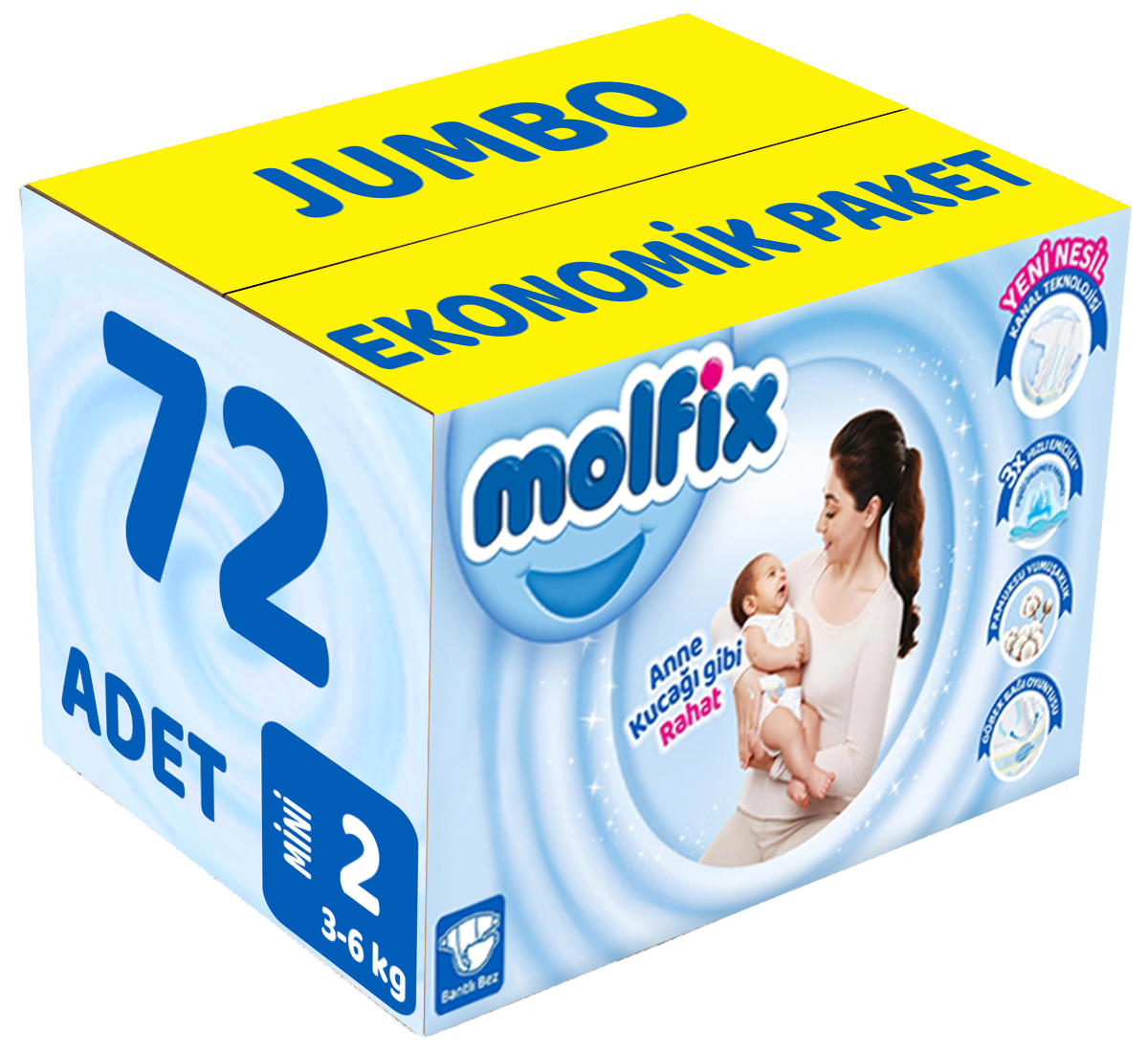 Molfix 2 Numara Göbek Oyuntulu Cırtlı Bebek Bezi 72'li