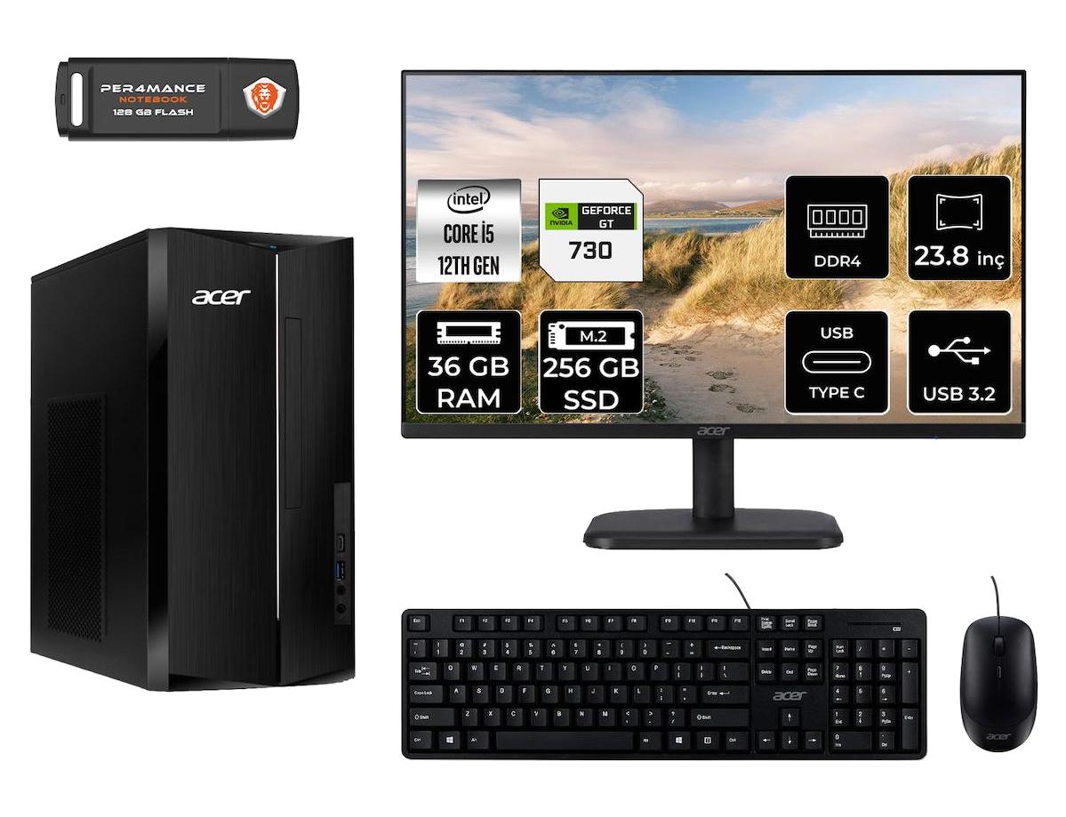 Acer Aspire TC1760 DT.BHUEM.005 Harici GeForce GT 730 4 GB Intel Core i5 12400 36 GB Ram 256 GB SSD Tower FreeDos 23.8 inç Monitörlü Masaüstü Bilgisayar