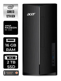 Acer Aspire DT.BHUEM.004 Harici Radeon RX 550 Intel Core i3 12100 16 GB Ram 2 TB SSD Tower Windows 11 Home Masaüstü Bilgisayar + PER4 BELLEK