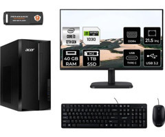 Acer Aspire TC1760 DTBHUEM004MNT3338 Harici GeForce GT 1030 Intel Core i3 12100 40 GB Ram 1 TB SSD Tower FreeDos 21.5 inç Monitörlü Masaüstü Bilgisayar + PER4 BELLEK