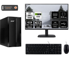 Acer Aspire TC1760 DTBHUEM005MNT3347 Harici GeForce GT 1030 Intel Core i5 12400 64 GB Ram 512 GB SSD Tower FreeDos 21.5 inç Monitörlü Masaüstü Bilgisayar + PER4 BELLEK