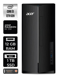 Acer Aspire DT.BHUEM.004 Harici Radeon RX 550 Intel Core i3 12100 12 GB Ram 1 TB SSD Tower Windows 11 Home Masaüstü Bilgisayar + PER4 BELLEK