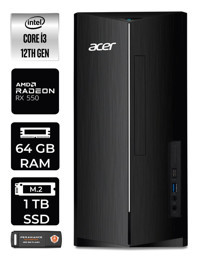 Acer Aspire DT.BHUEM.004 Harici Radeon RX 550 Intel Core i3 12100 64 GB Ram 1 TB SSD Tower Windows 11 Pro Masaüstü Bilgisayar + PER4 BELLEK