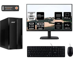 Acer Aspire TC1760 DTBHUEM004MNT1302 Harici Radeon RX 550 Intel Core i3 12100 8 GB Ram 512 GB SSD Tower FreeDos 21.5 inç Monitörlü Masaüstü Bilgisayar + PER4 BELLEK