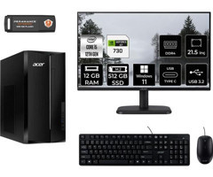 Acer Aspire TC1760 DTBHUEM005MNT2357 Harici GeForce GT 730 4 GB Intel Core i5 12400 12 GB Ram 512 GB SSD Tower Windows 11 Home 21.5 inç Monitörlü Masaüstü Bilgisayar + PER4 BELLEK