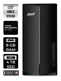 Acer Aspire DT.BHUEM.004 Harici Radeon RX 550 Intel Core i3 12100 8 GB Ram 4 TB SSD Tower Windows 11 Pro Masaüstü Bilgisayar + PER4 BELLEK