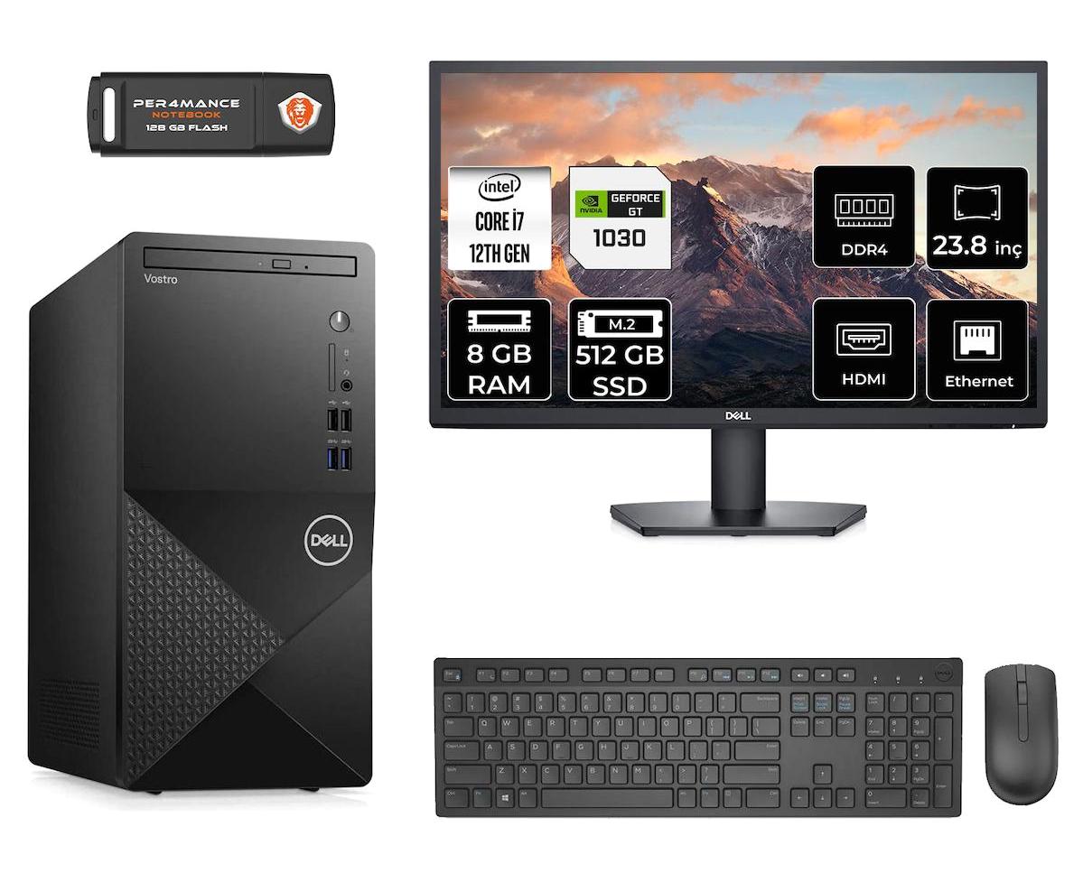 Dell Vostro 3910MT N7600VDT3910 Harici GeForce GT 1030 Intel Core i7 12700 8 GB Ram 512 GB SSD Tower FreeDos 23.8 inç Monitörlü Masaüstü Bilgisayar