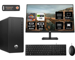 HP 295 G9 6D391EAMNT2344 Harici GeForce GT 730 4 GB AMD Ryzen 3 5300G 48 GB Ram 2 TB SSD Tower FreeDos 23.8 inç Monitörlü Masaüstü Bilgisayar + PER4 BELLEK