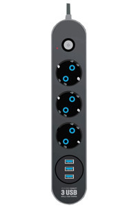 Keyfi Sepet Kyf-Priz 3'lü Soket 2 metre 3'lü USB Kablolu Çiftli Akım Korumalı Priz