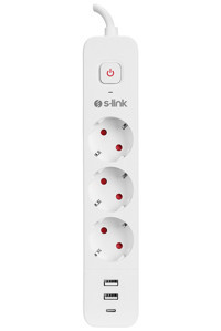 S-Link Spg03Tc 3'lü Soket 1.5 metre 2'li USB Kablolu Tekli Akım Korumalı Priz