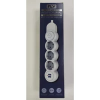 Fly 3393-01 3'lü Soket 2 metre 2'li USB Kablolu Tekli 2500 J Akım Korumalı Priz