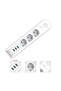 Polosmart Mp09 3'lü Soket 2 metre 3'lü USB Kablosuz Tekli 2500 J Akım Korumalı Priz