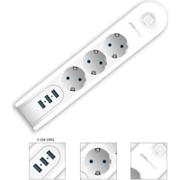 Polosmart Mp09 3'lü Soket 2 metre 3'lü USB Kablolu Çiftli 2500 J Akım Korumalı Priz