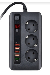 Paleon Bkl-04 3'lü Soket 2 metre 5'li USB Kablolu Çiftli Akım Korumalı Priz