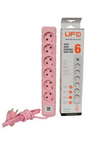 Ufo Electric 60215 6'lı Soket 5 metre 2'li USB Kablolu Tekli 2500 J Akım Korumalı Priz