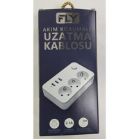 Fly 3406-01 3'lü Soket 2 metre 3'lü USB Kablosuz Tekli Akım Korumalı Priz