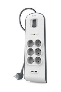Belkin Bsv604Vf2M 6'lı Soket 2 metre 2'li USB Kablolu Çiftli 650 J Akım Korumalı Priz