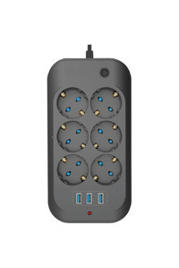 FullTech Ftr-11 6'lı Soket 2 metre 3'lü USB Kablolu Çiftli Akım Korumalı Priz