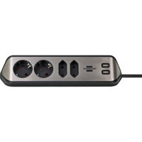 Brennenstuhl Estilo 250 W Kalın Topraklı Akım Korumalı 3'lü 2 m USB Uzatma Kablolu Priz Siyah