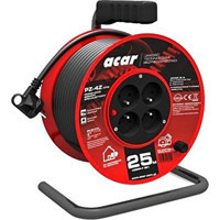 Acar 82478 3500 W Kalın Topraklı 4'lü 25 m Makaralı Uzatma Kablolu Priz Siyah