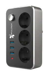 Asfal Ftr-02 2500 W Kalın Topraklı Anahtarlı Akım Korumalı 3'lü 2 m USB Uzatma Kablolu Priz Siyah