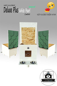 Deluxe White Pearl Greenroof Dikdörtgen Su Geçirmez Dış Mekan Kedi Evi Beyaz-Yeşil